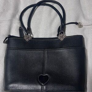 Brighton Black pebble Leather Shoulder Bag With Woven Handle